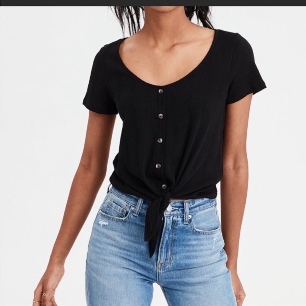American eagle black pointelle button down